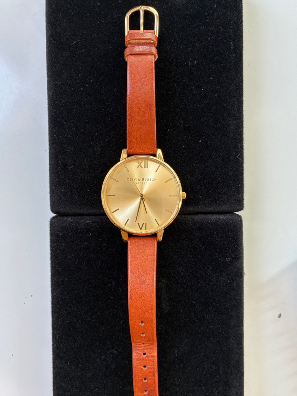 OLIVIA BURTON Gold Dial Watch with Brown Leather Strap